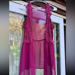 Sheer Lace Vest in Vibrant Magenta